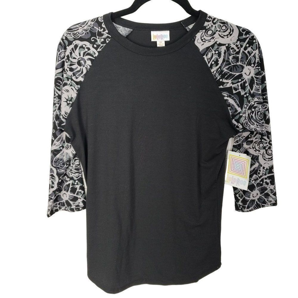 LulaRoe Women's Black Randy 3/4 Quarter Gray Abstract Sleeve Shirt Size XS NWT
